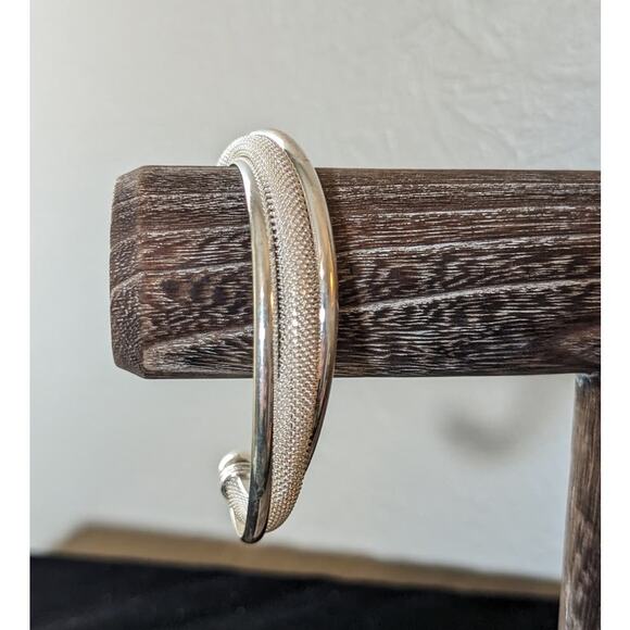 Stamped 925 Silver Reticulated Mesh Bangle Cuff Bracelet - Picture 7 of 7
